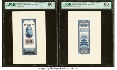 China Bank of China 1 Yuan 1941 Pick 91p1; 91p2 Front and Back Proof PMG Gem Uncirculated 66 EPQ (2). Beautiful blue hues are present on this rare ver...