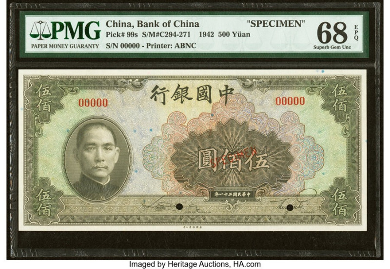 China Bank of China 500 Yuan 1942 Pick 99s S/M#C294-271 Specimen PMG Superb Gem ...