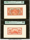 China Bank of Communications, Fengtien Province 1 Dollar 1.1.1923 Pick 131p1; 131p2 S/M#C126-150 Front and Back Proof PMG Gem Uncirculated 65 EPQ; Gem...