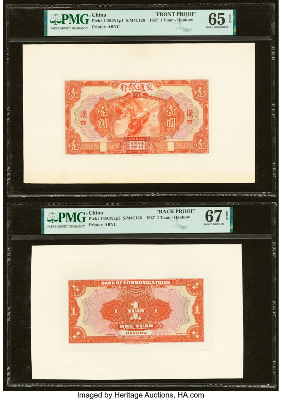 China Bank of Communications, Hankow 1 Yuan 1.11.1927 Pick 145p1; 145p2 Front an...