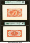 China Bank of Communications, Hankow 1 Yuan 1.11.1927 Pick 145p1; 145p2 Front and Back Proof PMG Gem Uncirculated 65 EPQ; Superb Gem Uncirculated 67 E...