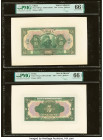China Bank of Communications, Hankow 5 Yuan 1.11.1927 Pick 146Ap Front and Back Proof PMG Gem Uncirculated 66 EPQ (2). Both sides of this scarce deep-...