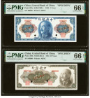 China Central Bank of China 1; 10 Yuan 1945 Pick 387s; 390s Two Specimen PMG Gem Uncirculated 66 EPQ (2). A desirable set of Specimen featuring a port...