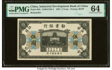 China Industrial Development Bank of China 5 Yuan 1.5.1921 Pick 494r S/M#C245-4 Remainder PMG Choice Uncirculated 64. An exciting Remainder, without b...