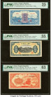 China People's Bank of China 50 (2); 100 Yuan 1949 Pick 826a; 829b; 831b Three Examples PMG Very Fine 25; About Uncirculated 55; Choice Uncirculated 6...