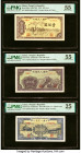 China People's Bank of China 100; 200 (2) Yuan 1949 Pick 836a; 838a; 841b Three Examples PMG About Uncirculated 55 (2); Very Fine 25. Beautiful color ...