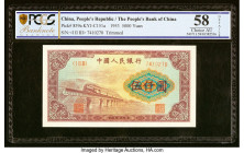 China People's Bank of China 5000 Yuan 1953 Pick 859a S/M#C282 PCGS Banknote Choice AU 58 Details. Created with brown-violent design elements on a mul...