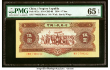 China People's Bank of China 5 Yuan 1956 Pick 872a S/M#C283-43 PMG Gem Uncirculated 65 EPQ. This lovely issue is enhanced by a detailed central vignet...