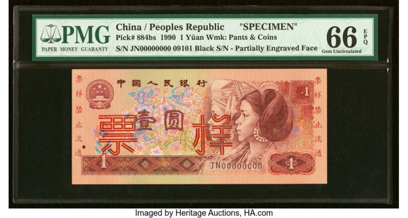China People's Bank of China 1 Yuan 1990 Pick 884bs Specimen PMG Gem Uncirculate...