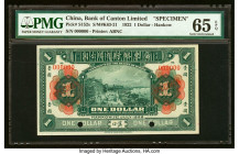China Bank of Canton Limited, Hankow 1 Dollar 1.7.1922 Pick S152s S/M#K63-21 Specimen PMG Gem Uncirculated 65 EPQ. A rarely seen type note, desirable ...