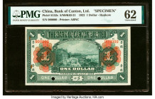China Bank of Canton Limited, Hankow 1 Dollar 1.7.1922 Pick S152s S/M#K63-21 Specimen PMG Uncirculated 62. The promenade in Shanghai is engraved on th...