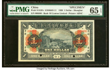 China Bank of Canton Limited, Shanghai 1 Dollar 1.1.1920 Pick S153Fs S/M#K63-11 Specimen PMG Gem Uncirculated 65 EPQ. An excellent and rare Specimen f...