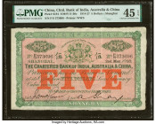 China Chartered Bank of India, Australia & China, Shanghai 5 Dollars 2.5.1927 Pick S184 S/M#Y11-30c PMG Choice Extremely Fine 45 EPQ. A handsome, well...
