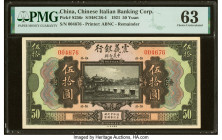 China Chinese Italian Banking Corporation 50 Yuan 15.9.1921 Pick S256r S/M#C36-4 Remainder PMG Choice Uncirculated 63. A higher denomination of this f...