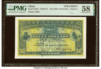 China Hongkong & Shanghai Banking Corporation, Hankow 50 Dollars 1921 Pick S338s S/M#Y13 Specimen PMG Choice About Unc 58. A key denomination in the H...