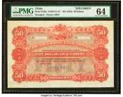China Hongkong & Shanghai Banking Corporation, Shanghai 50 Dollars ND (1923) Pick S362s S/M#Y13-42 Specimen PMG Choice Uncirculated 64. A fantastic ex...
