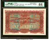 China Hongkong & Shanghai Banking Corporation, Shanghai 100 Dollars 1.9.1923 Pick S364s S/M#Y13-43 Specimen PMG Choice Uncirculated 64. A large sized ...