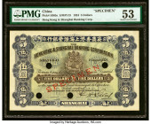 China Hongkong & Shanghai Banking Corporation, Shanghai 5 Dollars 1.1.1924 Pick S365s S/M#Y13 Specimen PMG About Uncirculated 53. Waterlow & Sons crea...
