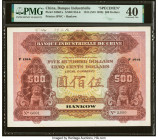 China Banque Industrielle de Chine, Hankow 500 Dollars 1914 (ND 1920) Pick S386Cs S/M#C254-4 Specimen PMG Extremely Fine 40. A rare and stunning highe...