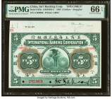 China International Banking Corporation, Shanghai 5 Dollars 1.1.1905 Pick S419s S/M#M10-2 Specimen PMG Gem Uncirculated 66 EPQ. An interesting, wide-f...