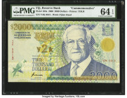 Low Serial Number 13 Fiji Reserve Bank of Fiji 2000 Dollars 2000 Pick 103a Commemorative PMG Choice Uncirculated 64 EPQ. This large format size "Y2K" ...