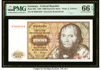 Germany Federal Republic Deutsche Bundesbank 1000 Deutsche Mark 2.1.1980 Pick 36b PMG Gem Uncirculated 66 EPQ. A pleasing and desirable high denominat...