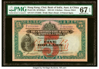 Hong Kong Chartered Bank of India, Australia & China 5 Dollars 26.2.1948 Pick 54b KNB33 PMG Superb Gem Unc 67 EPQ. Featuring two printed signatures is...