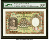 Hong Kong Chartered Bank 500 Dollars 1.1.1977 Pick 72d PMG Gem Uncirculated 66 EPQ. A splendid example of this highest denomination issue from the Cha...