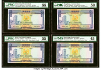 Hong Kong Chartered Bank 50 Dollars ND (1970-75) Pick 75a Four Examples PMG About Uncirculated 55 (2); About Uncirculated 50; Choice Extremely Fine 45...