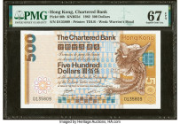 Hong Kong Chartered Bank 500 Dollars 1.1.1982 Pick 80b KNB55d PMG Superb Gem Unc 67 EPQ. A fantastic technical grade elevates this scarce emission fro...