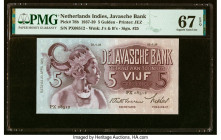 Netherlands Indies Javasche Bank 5 Gulden 20.4.1939 Pick 78b PMG Superb Gem Unc 67 EPQ. One of colonial Southeast Asia's most iconic notes from this s...