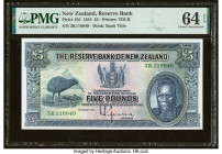 New Zealand Reserve Bank of New Zealand 5 Pounds 1.8.1934 Pick 156 PMG Choice Uncirculated 64 EPQ. From New Zealand comes this beautiful issue of this...