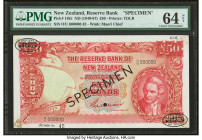New Zealand Reserve Bank of New Zealand 50 Pounds ND (1940-67) Pick 162s Specimen PMG Choice Uncirculated 64 Net. An scarce high denomination Specimen...