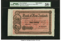 New Zealand Bank of New Zealand 1 Pound ND (1901-18) Pick S212s Specimen PMG Choice About Unc 58 EPQ. A beautiful large format example with the same d...
