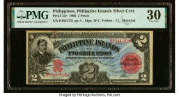 Philippines Philippine Islands Silver Certificates 2 Pesos 1906 Pick 32c PMG Very Fine 30. A pleasing Very Fine 2 Pesos silver certificate released un...
