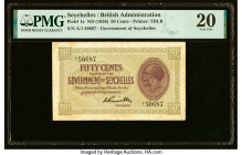 Seychelles Government of Seychelles 50 Cents ND (1936) Pick 1e PMG Very Fine 20. A very rare Commonwealth issue featuring a portrait of King George V....