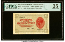 Seychelles Government of Seychelles 1 Rupee ND (1936) Pick 2f PMG Choice Very Fine 35. A simple design featuring a portrait of King George V encompass...