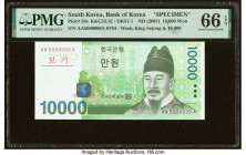 South Korea Bank of Korea 10,000 Won ND (2007) Pick 56s Specimen PMG Gem Uncirculated 66 EPQ. A plethora of images can be noticed throughout this well...