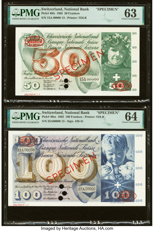 Switzerland National Bank 50; 100 Franken 28.3.1965; 28.3.1963 Pick 48fs; 49es T...