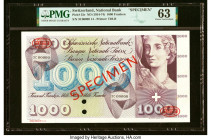 Switzerland National Bank 1000 Franken ND (1954-74) Pick 52s Specimen PMG Choice Uncirculated 63. A sharply executed allegorical scene of Dance Macabr...
