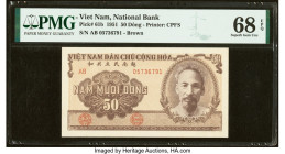 Vietnam National Bank of Viet Nam 50 Dong 1951 Pick 61b PMG Superb Gem Unc 68 EPQ. An incredibly well preserved and near-perfect example from the 1951...