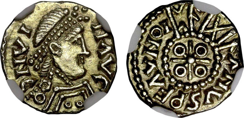 AU58 | Anglo Saxon (c.655-675) pale gold Thrymsa or Tremissis

Early Anglo Sax...