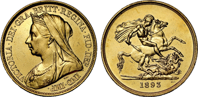 Victoria 1893 gold Five Pounds 

Victoria (1837-1901), gold Five Pounds, 1893,...