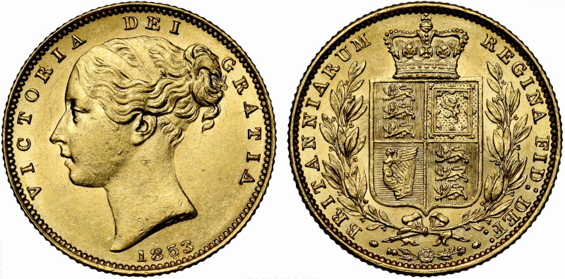Victoria 1853 gold Shield Sovereign

Victoria (1837-1901), gold Sovereign, 185...