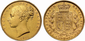 Victoria 1872 'no die number' gold Shield Sovereign