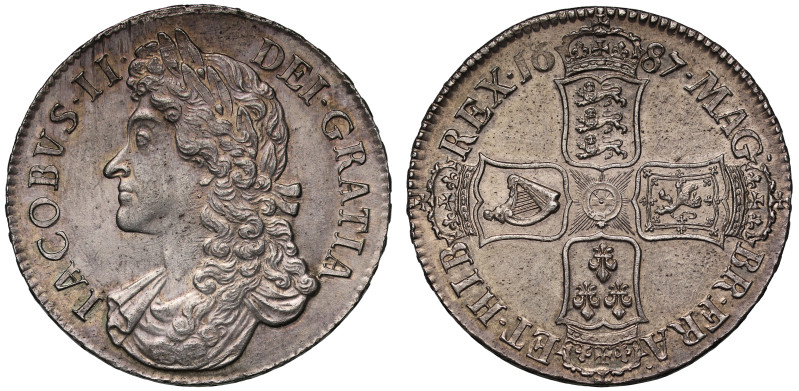 MS63 | James II 1687 silver TERTIO Crown

James II (1685-88), silver Crown, 16...
