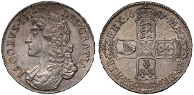MS63 | James II 1687 silver TERTIO Crown