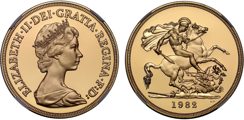 PF70 UCAM | Elizabeth II 1982 gold proof Five Pounds

Elizabeth II (1952-2022)...