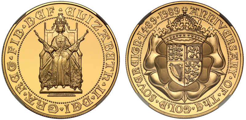 PF70 UCAM | Elizabeth II 1989 gold proof Five Pounds

Elizabeth II (1952-2022)...
