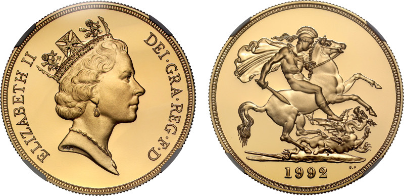 PF70 UCAM | Elizabeth II 1992 gold proof Five Pounds

Elizabeth II (1952-2022)...